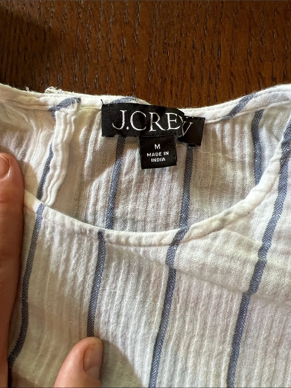 J. Crew Cream and Blue Striped Puff Sleeve Blouse in M